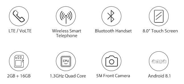 Poptel V9 Android 4G Videophone Tablet with 8" Touchscreen & 2/16 GB memory  & Bluetooth Handset for Home / Office / IoT Device